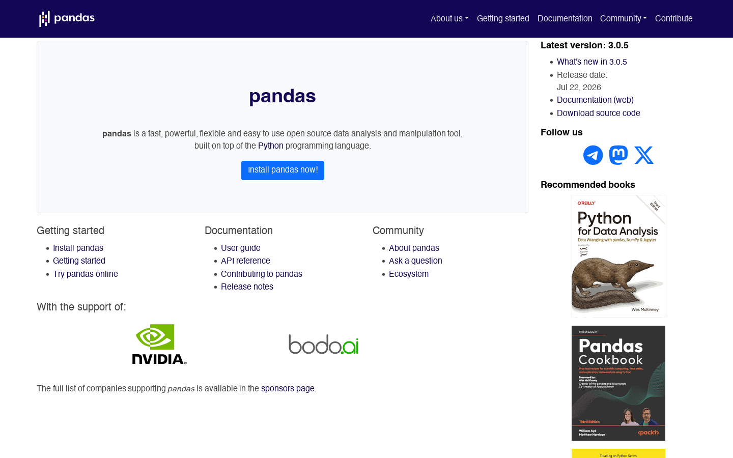 pandas 首页截图