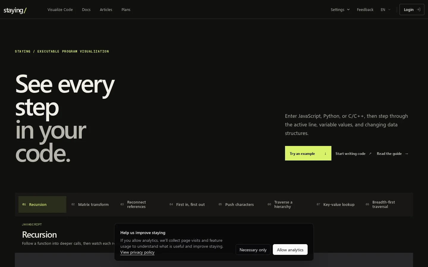 staying Code Visualization Platform 首页截图
