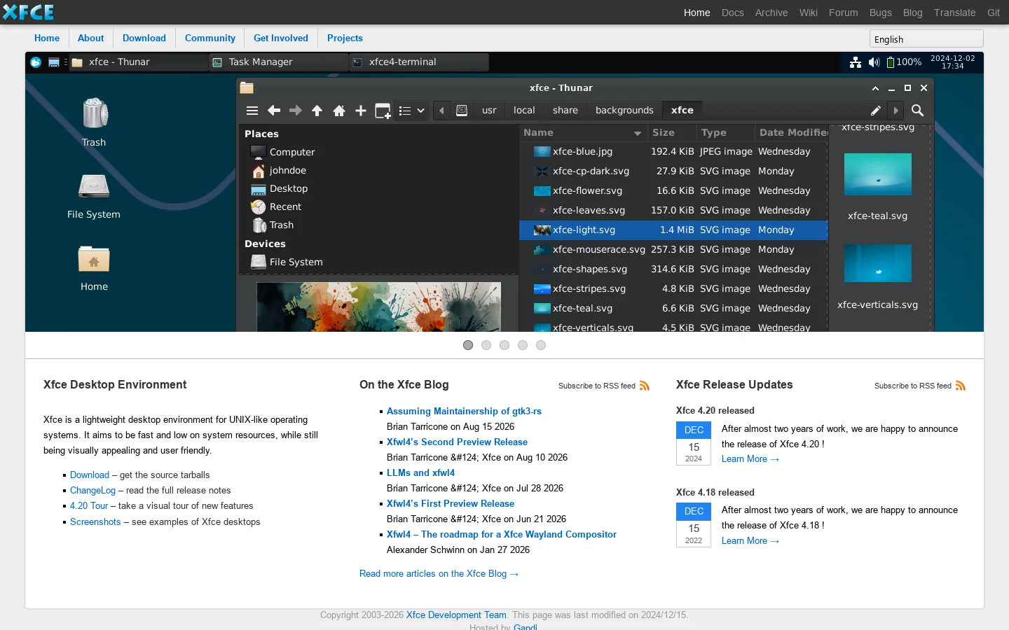 Xfce Desktop Environment 首页截图