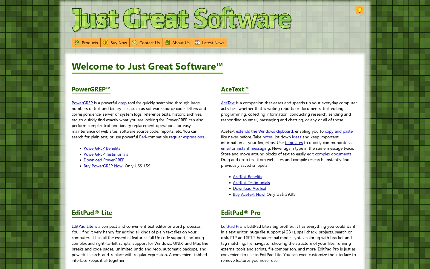 Welcome to Just Great Software 首页截图