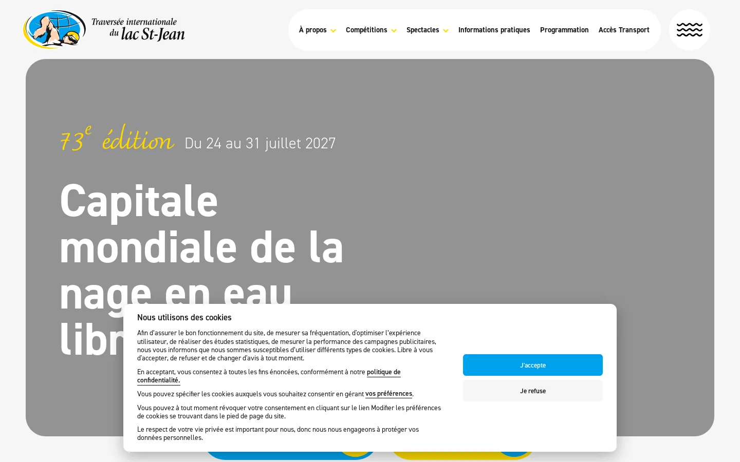 Traversée internationale du lac St-Jean | Le grand festival de nage en eau libre 首页截图