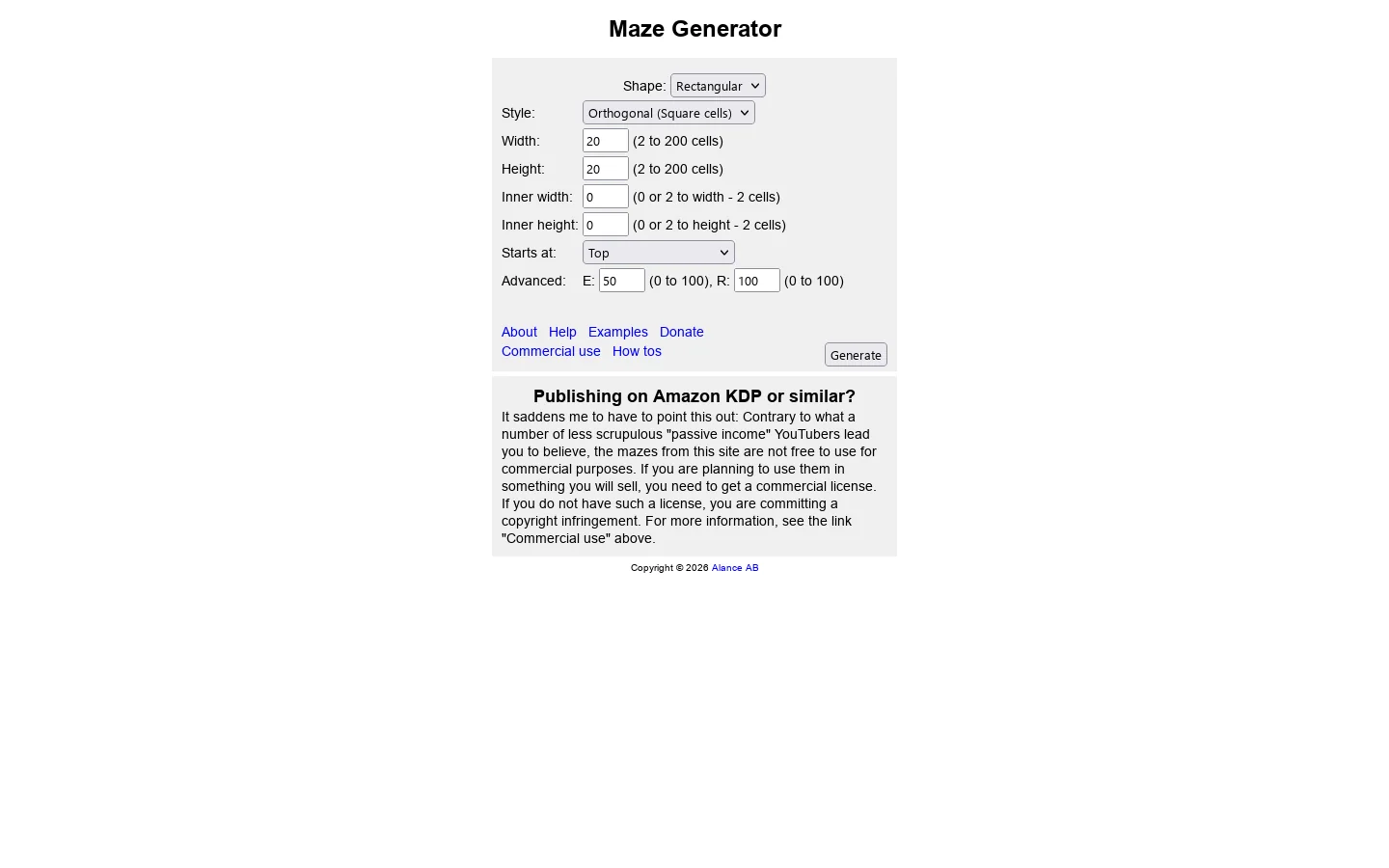 Maze Generator 首页截图