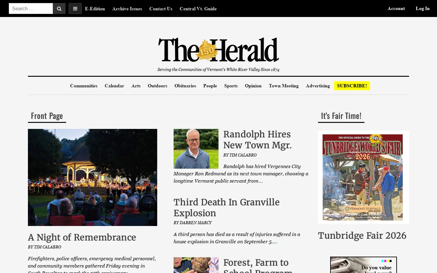 The White River Valley Herald | Randolph, VT News 首页截图