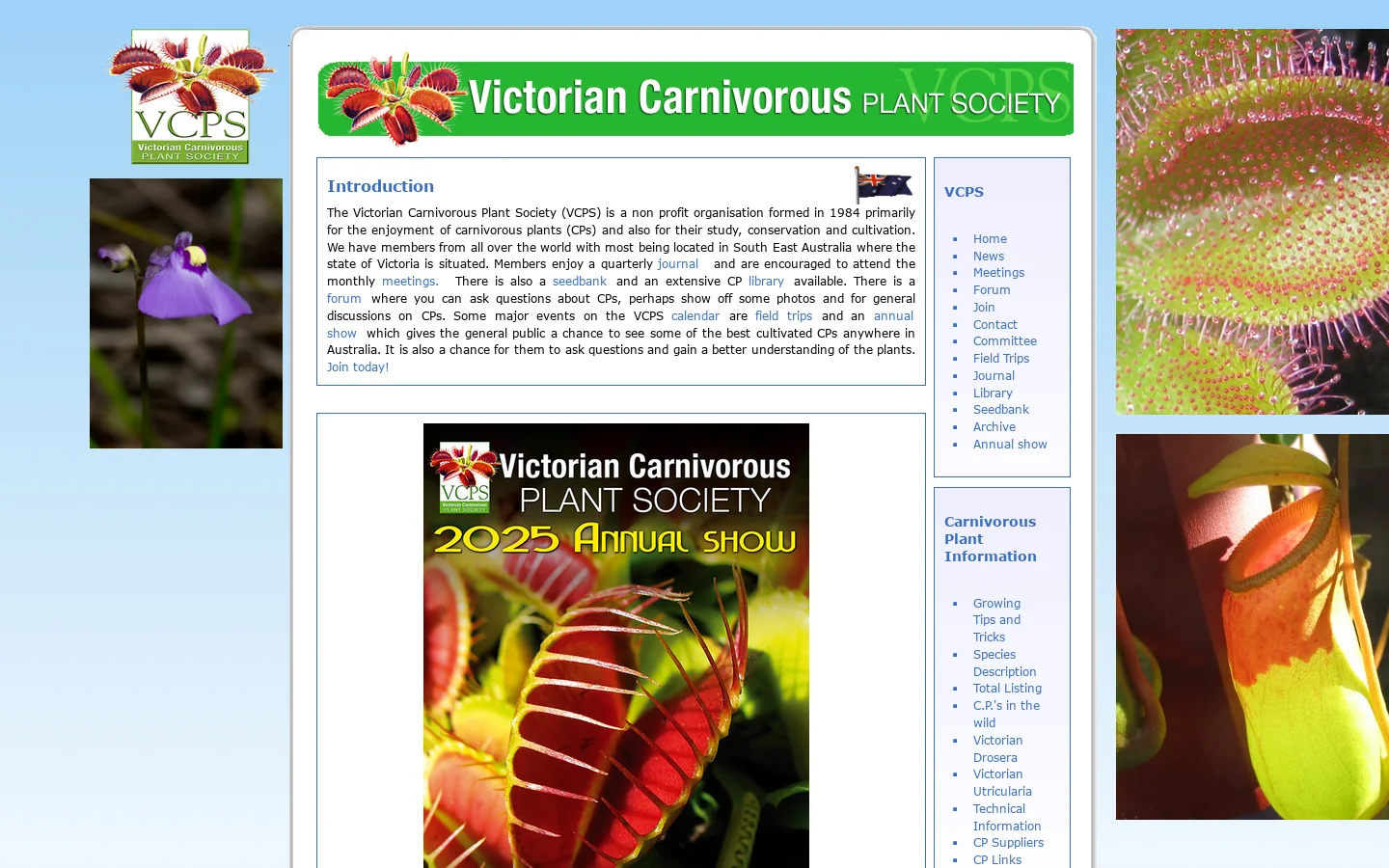 Victorian Carnivorous Plant Society 首页截图