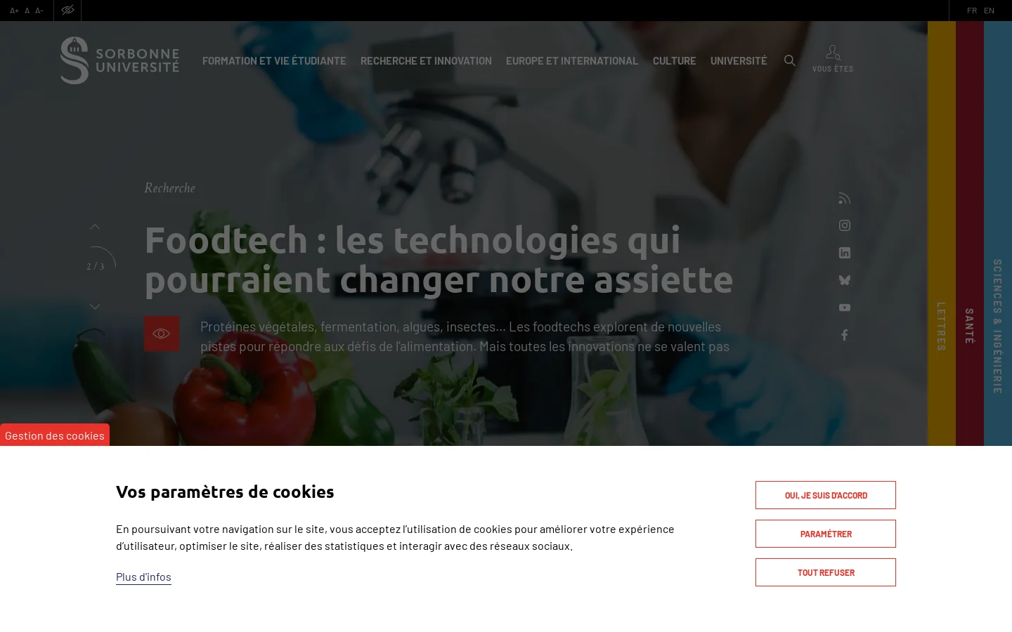 Sorbonne Université| Sorbonne université 首页截图