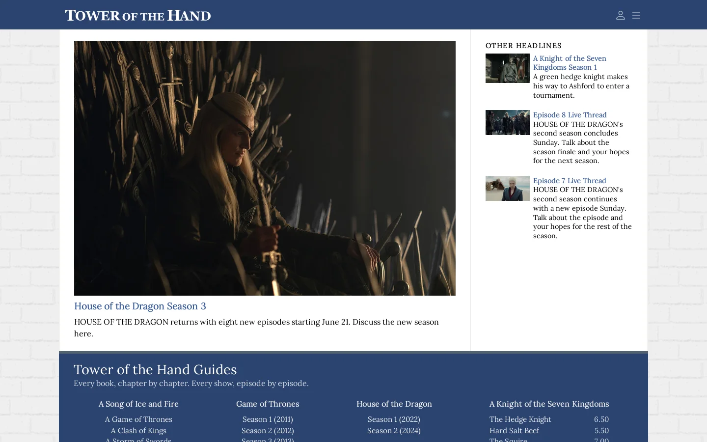 Tower of the Hand ~ An Ice and Fire Site 首页截图