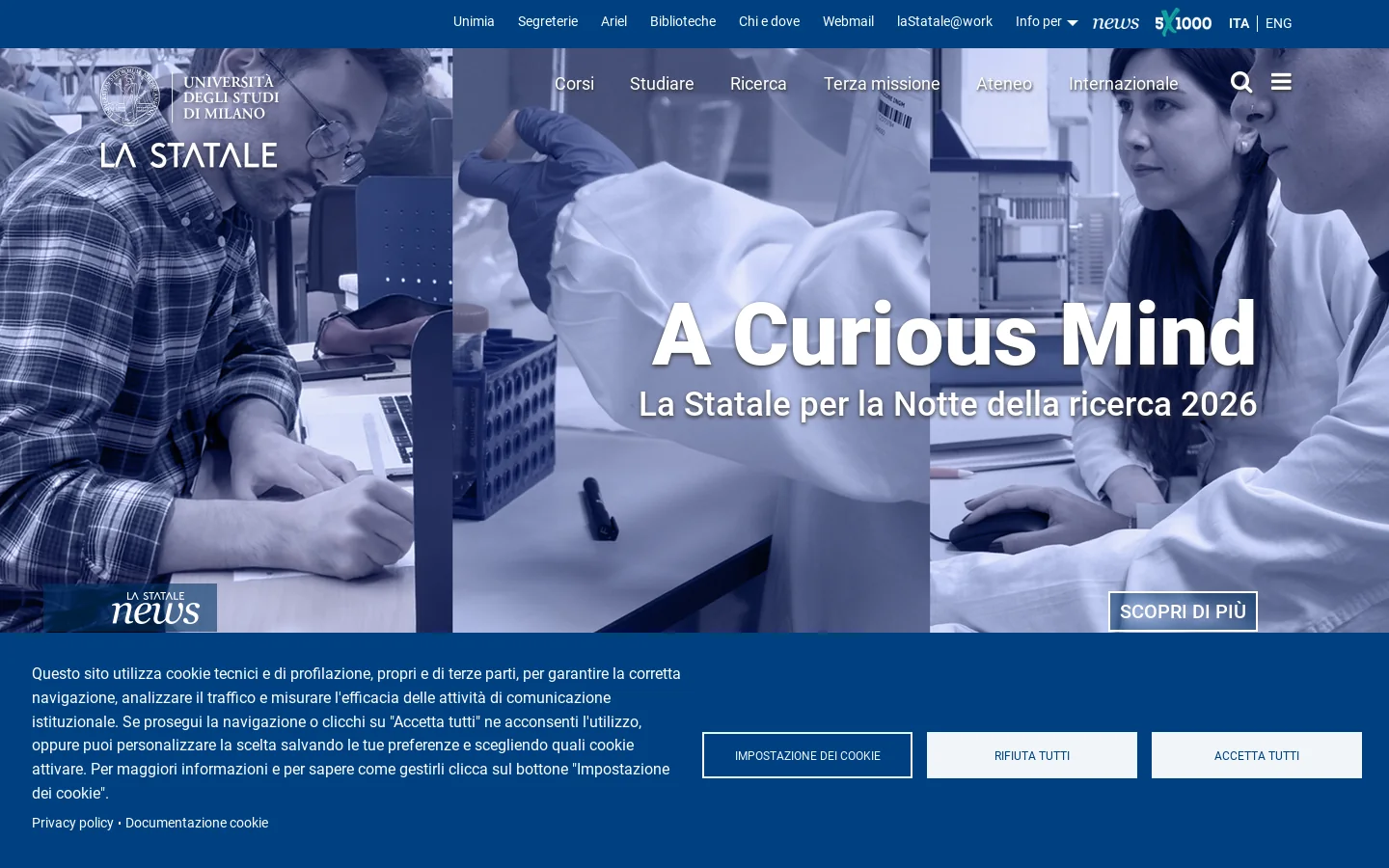 home | Università degli Studi di Milano Statale 首页截图