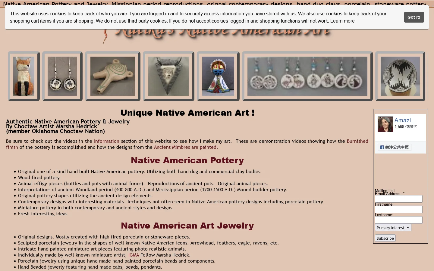 Choctaw Art Pottery--Native American Pottery and Jewelry. Missippian period reproductions, orignal contemporary designs, hand dug clays, porcelain, stoneware pottery. Original art jewelry created in hand painted porcelain by Choctaw Indian artist Marsha Hedrick 首页截图
