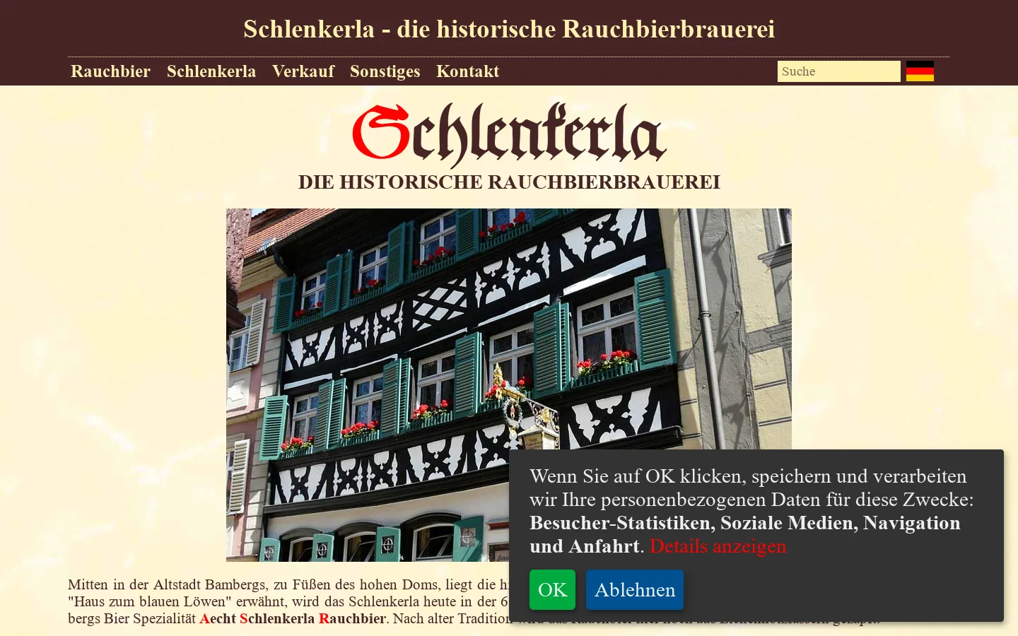 Aecht Schlenkerla Rauchbier - DAS original Rauchbier aus dem UNESCO Weltkulturerbe Bamberg. Die Bier Spezialität der Brauerei Heller. 首页截图