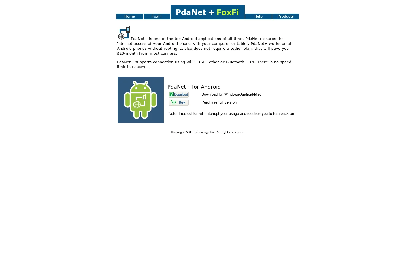 PdaNet+ -- Internet Sharing for Android 首页截图