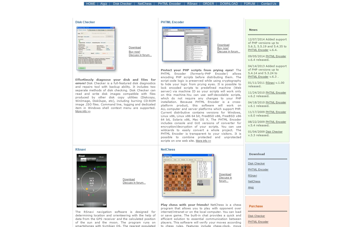 Welcome to RS Software Lab web site! Algiz, Disk Checker, NetChess, PHTML Encoder (formerly - PHP Encoder ) 首页截图
