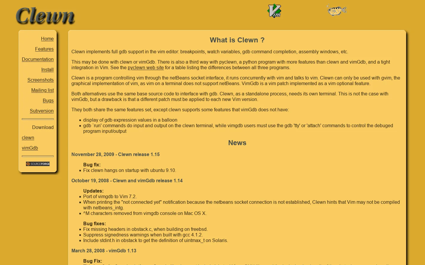 The Clewn project 首页截图