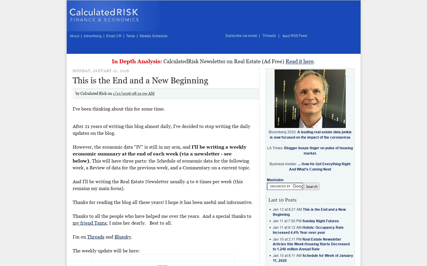 Calculated Risk 首页截图