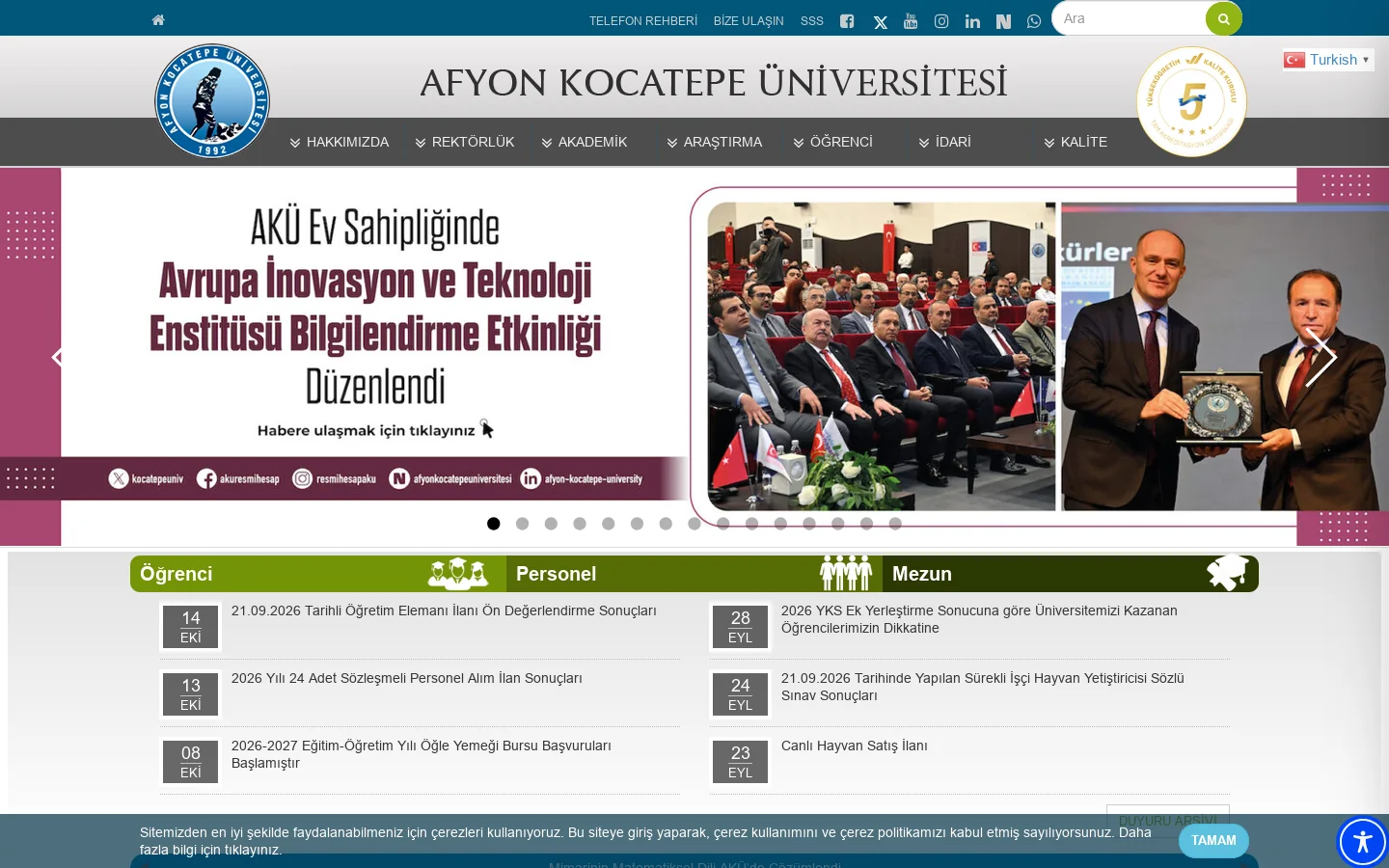 Afyon Kocatepe Üniversitesi 首页截图