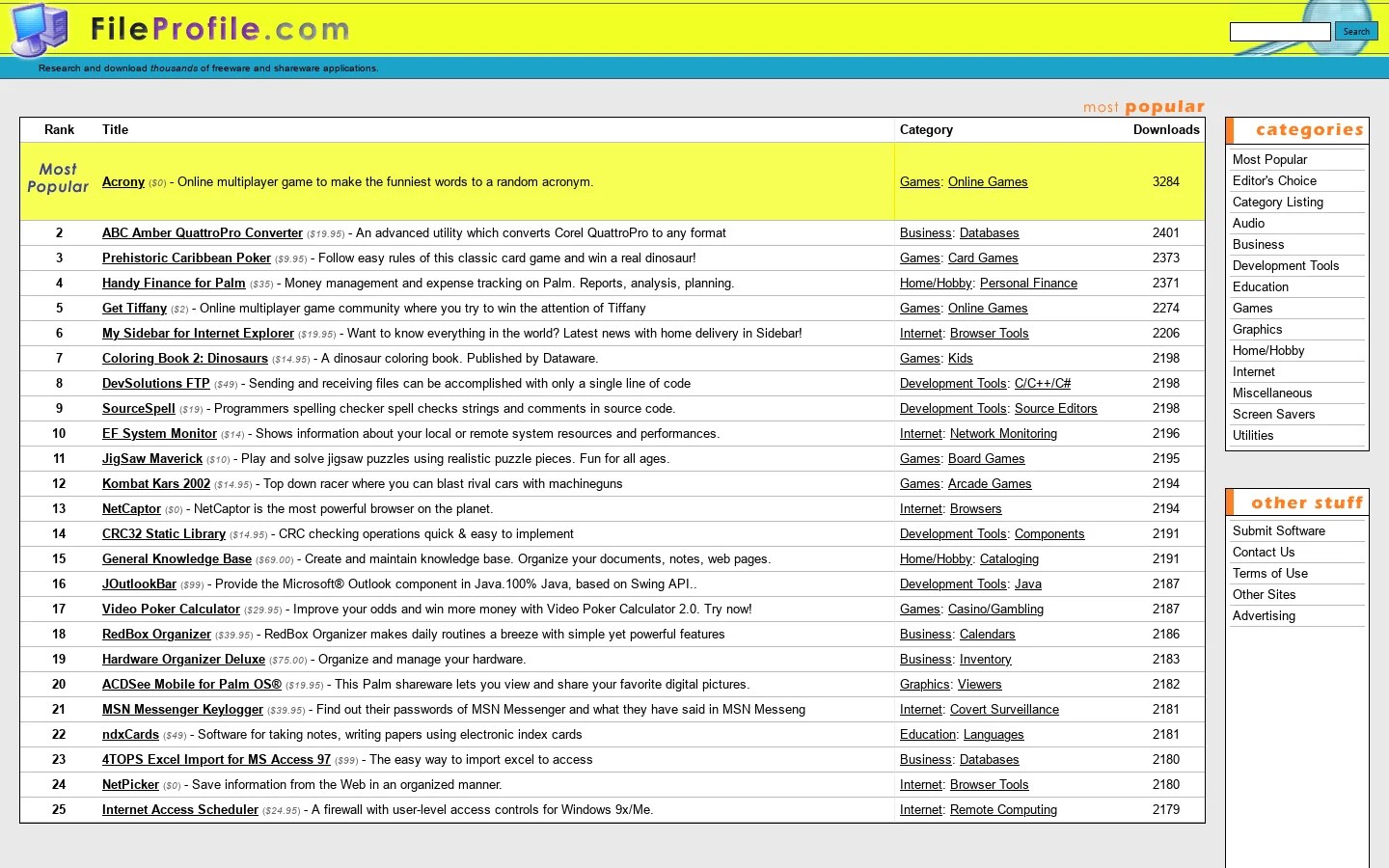 FileProfile.com -- A MASSIVE list of Freeware and Shareware 首页截图