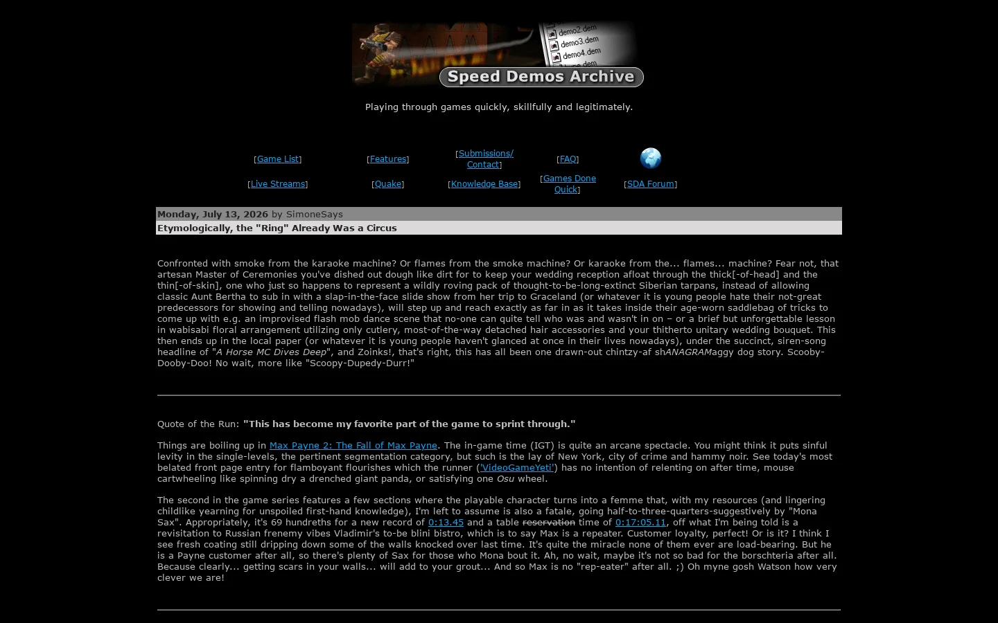 Speed Demos Archive 首页截图