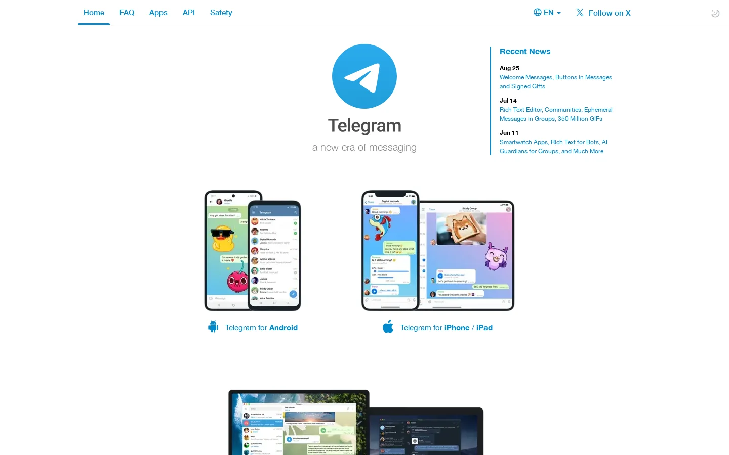 Telegram Messenger 首页截图