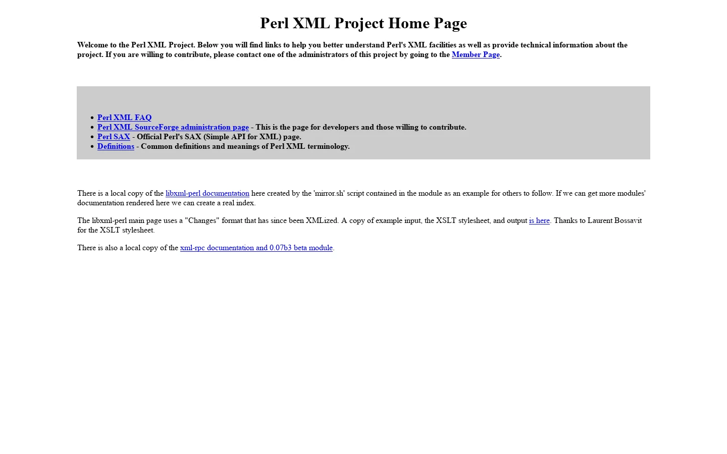 Perl XML Project Home Page 首页截图