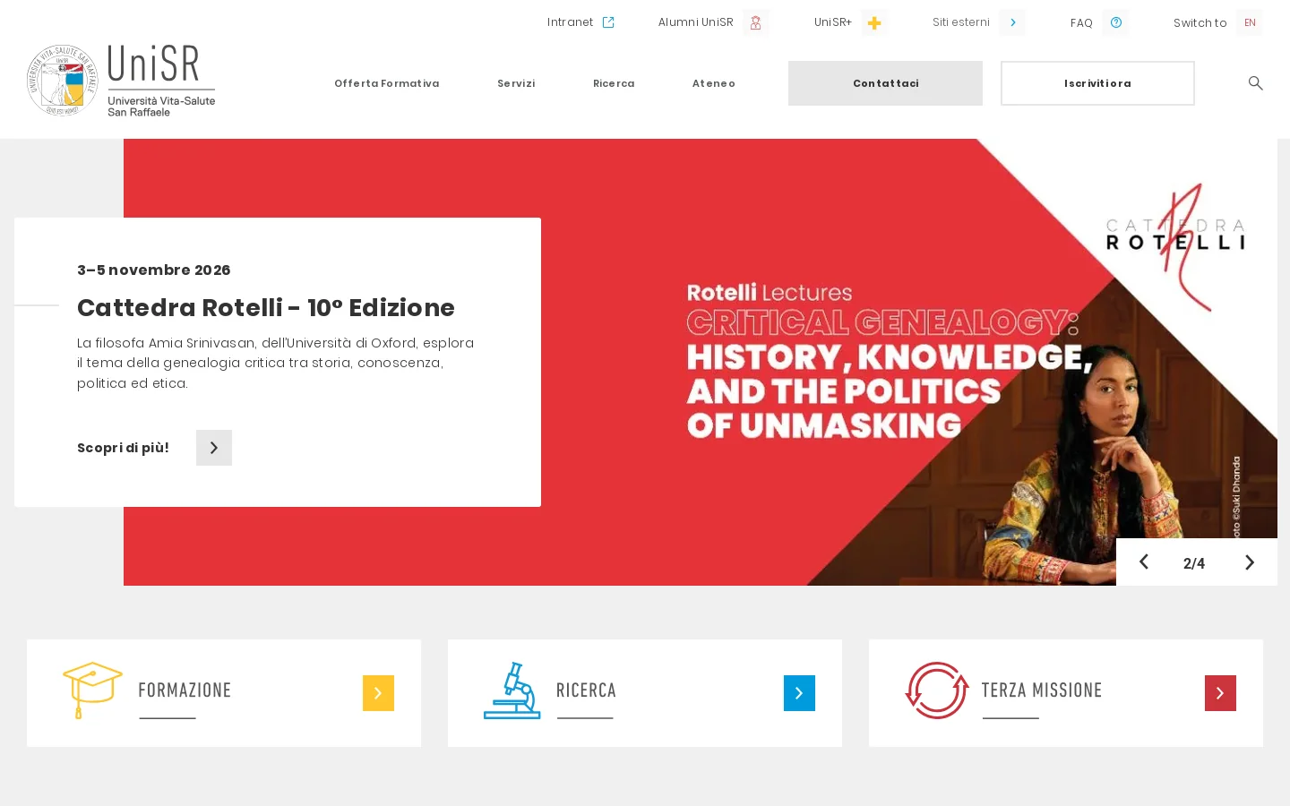 UniSR Università Vita-Salute San Raffaele 首页截图