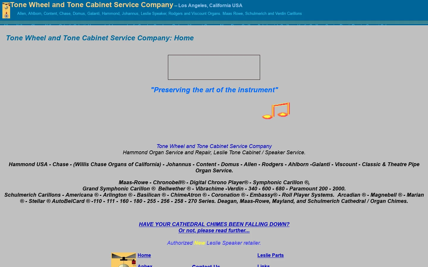 Tone Wheel and Tone Cabinet Service Company: Home 首页截图
