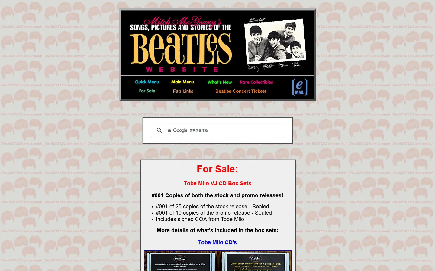 Rarebeatles.com home page 首页截图