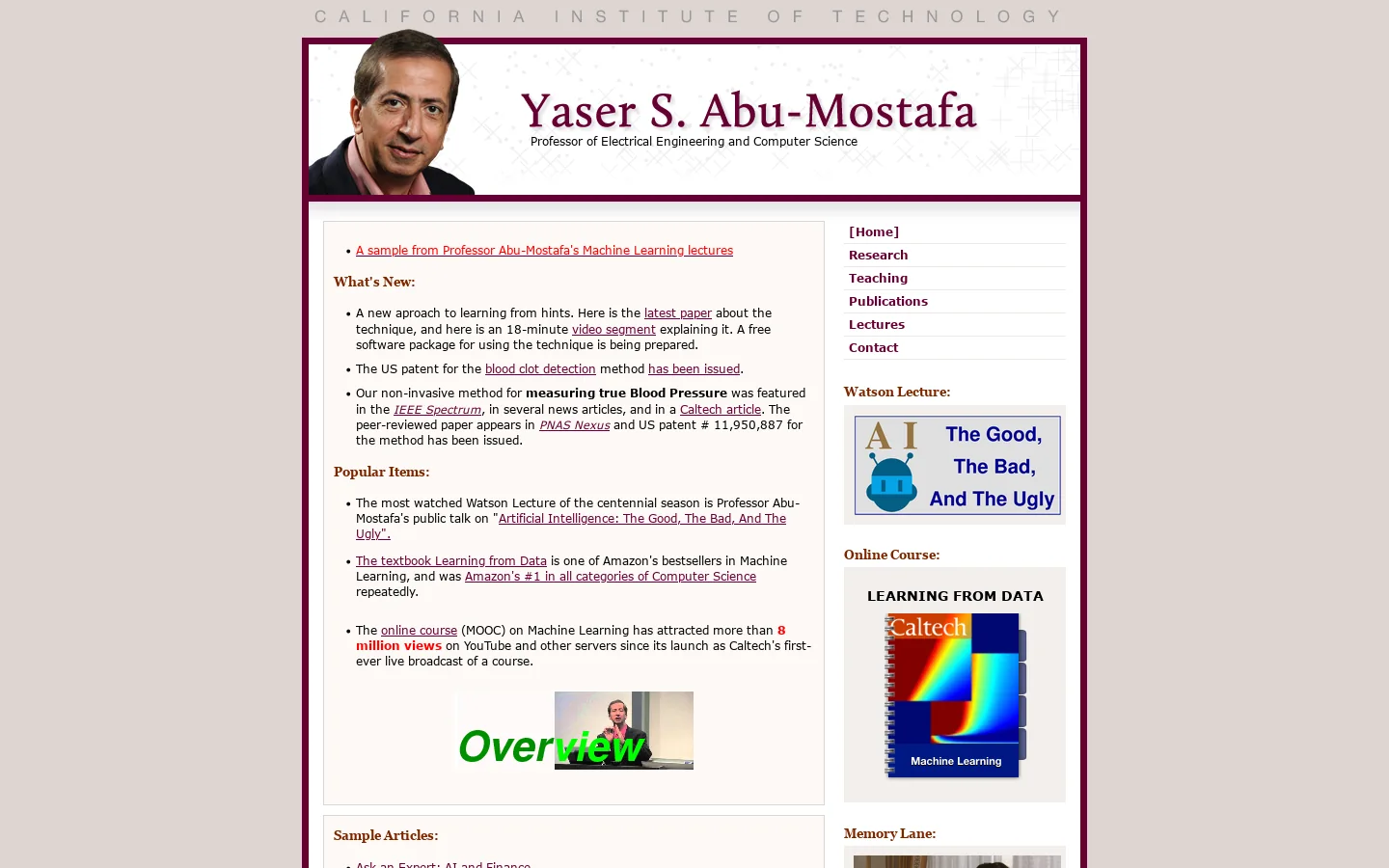 Yaser S. Abu-Mostafa 首页截图