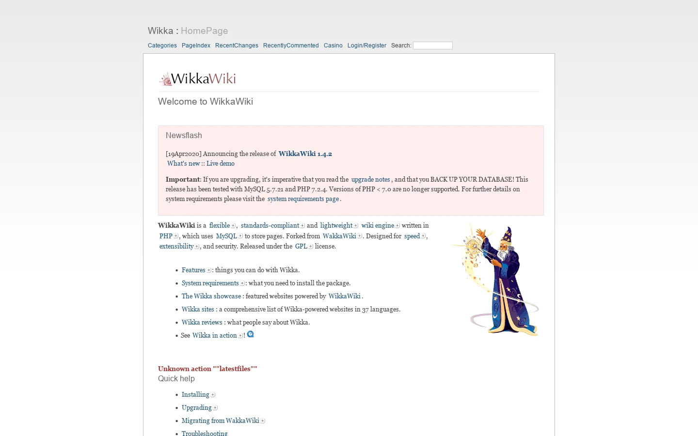 Welcome to WikkaWiki:Wikka 首页截图