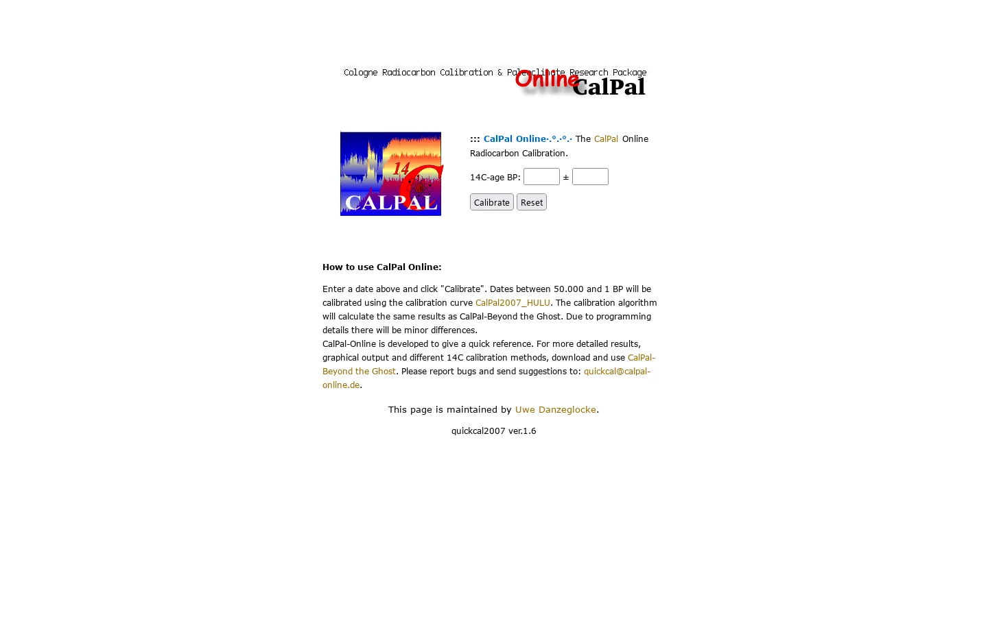 CalPal - Radiocarbon Calibration Online 首页截图