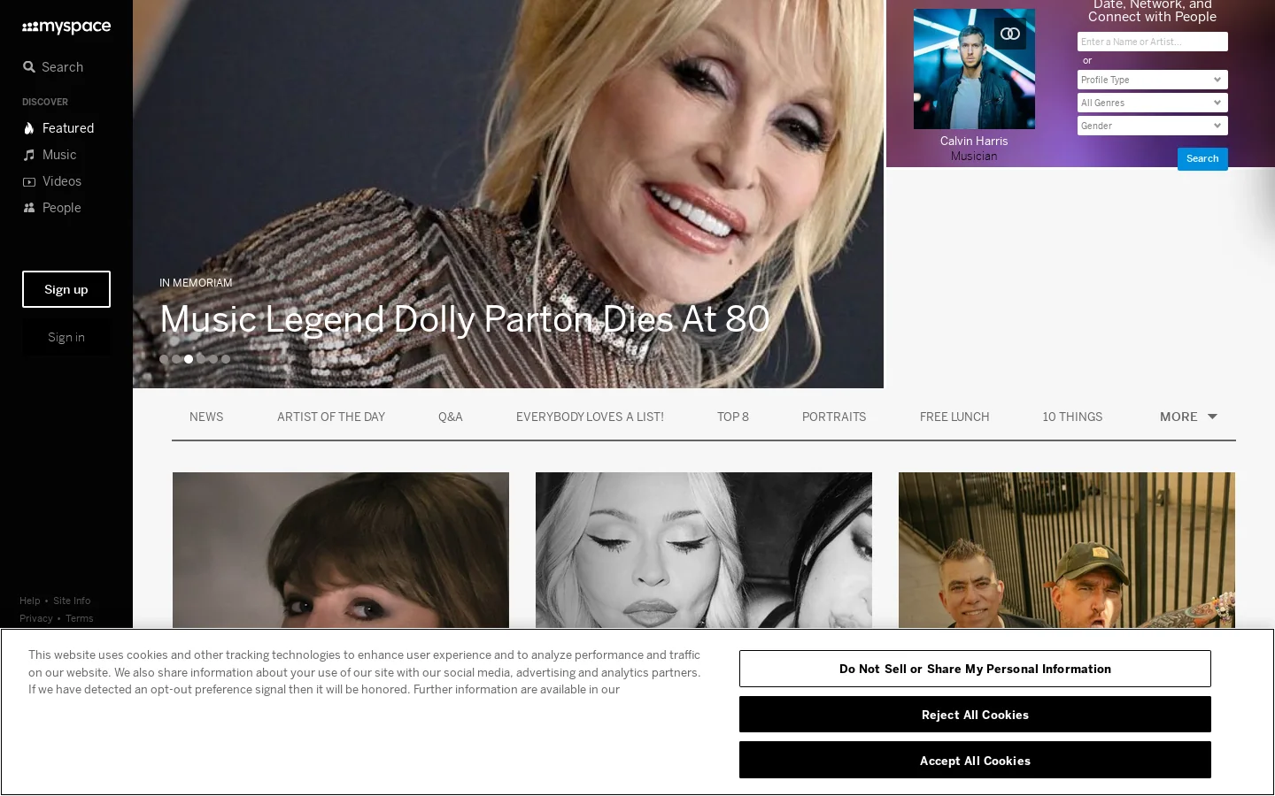 Featured Content on Myspace 首页截图