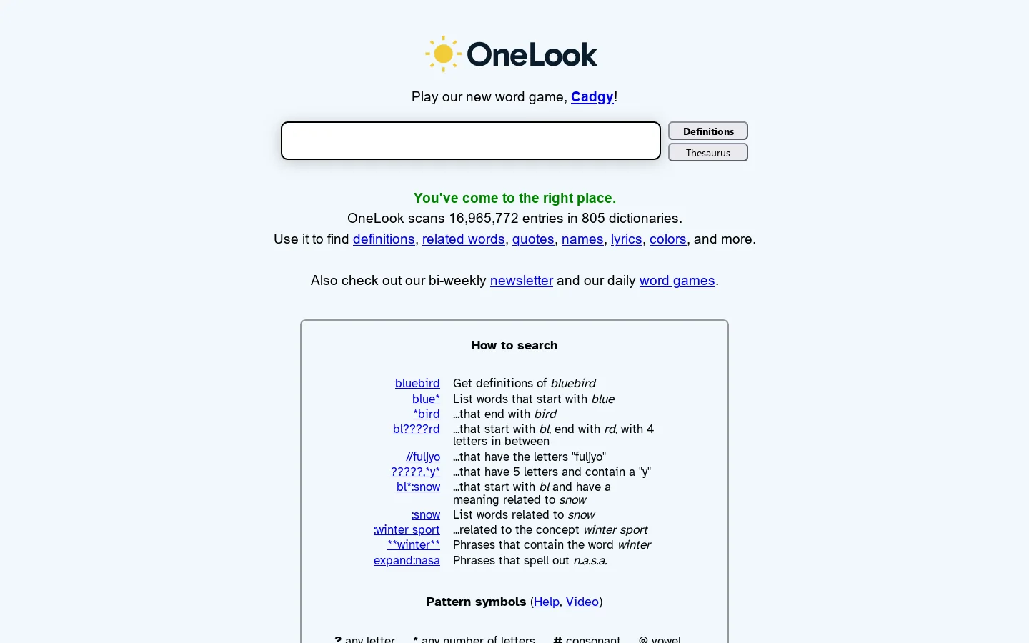 OneLook 首页截图