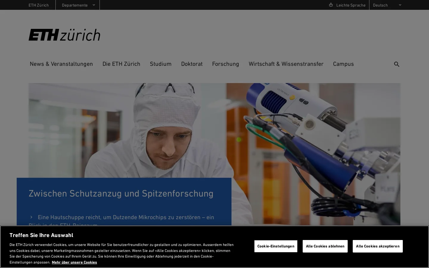 ETH Zürich 首页截图