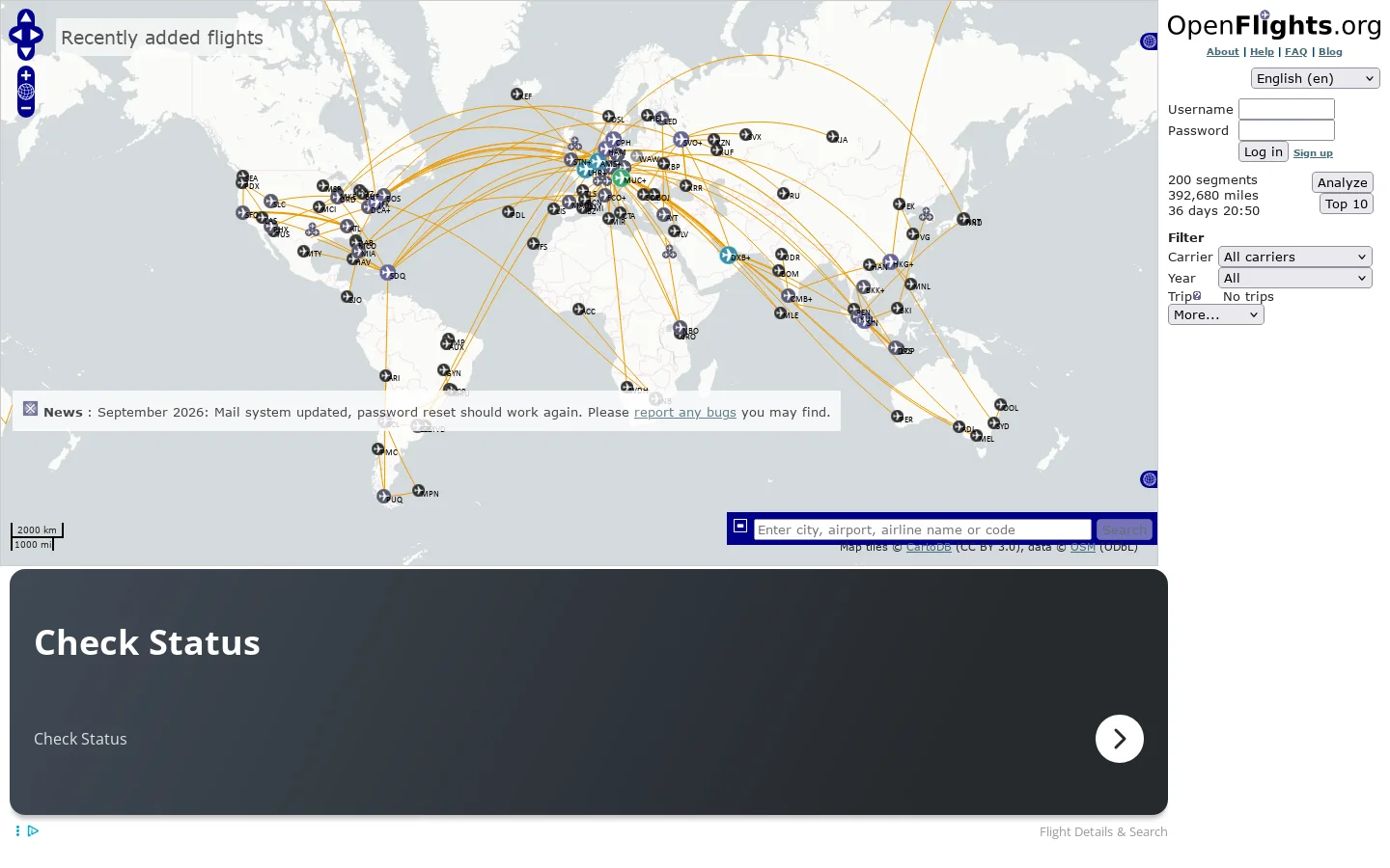OpenFlights.org 首页截图