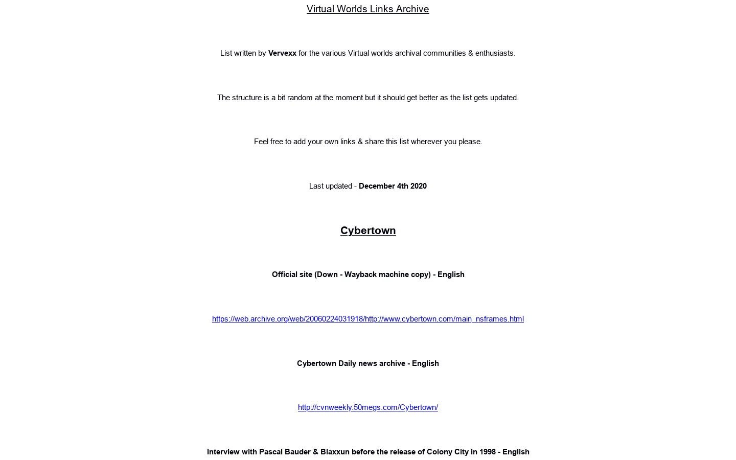 Virtual World List virtualworldslist.neocities.org Virtual World List is an independent web page with creative tools, references, or personal web content. ↗ 首页截图