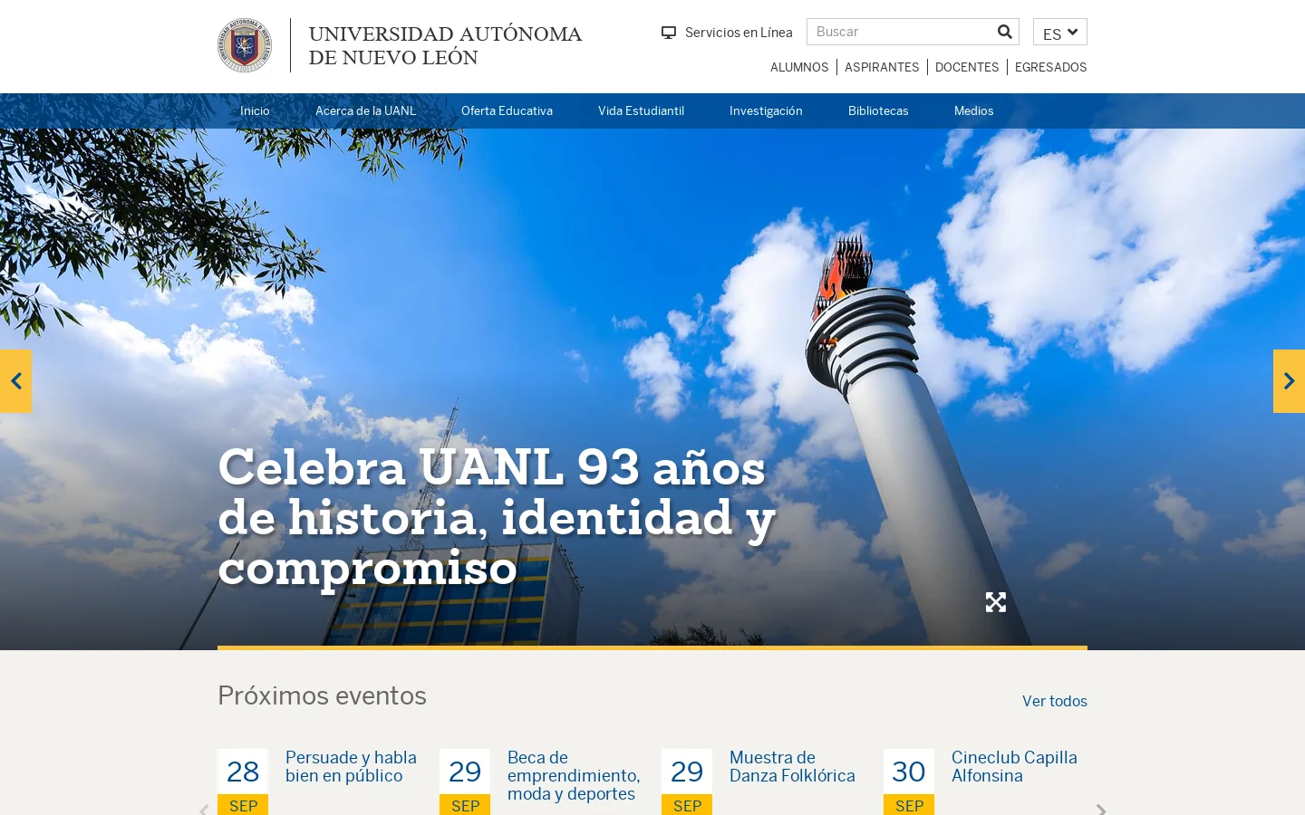 Inicio - Universidad Autónoma de Nuevo León 首页截图