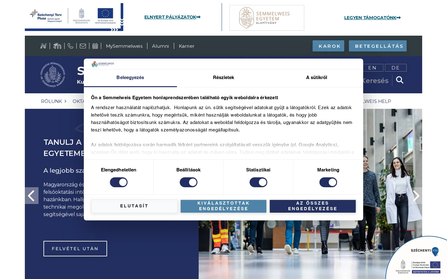 Semmelweis Egyetem 首页截图