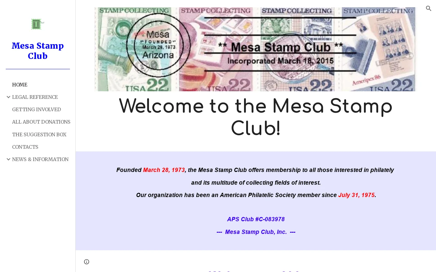 Mesa Stamp Club 首页截图