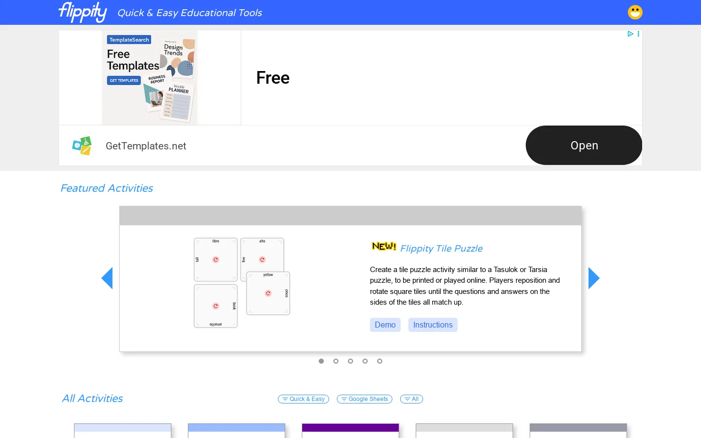 Flippity.net 首页截图