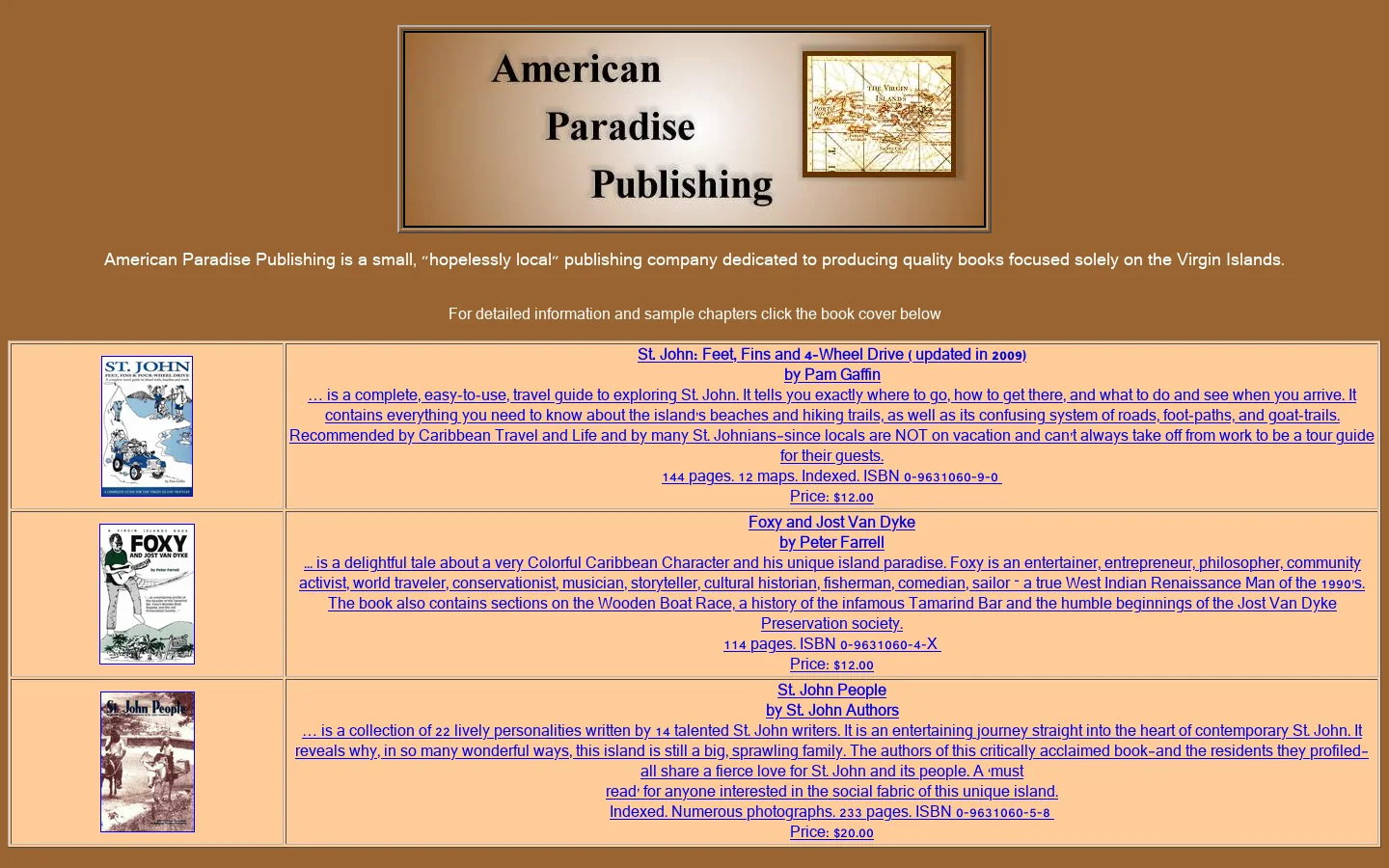 Books about the Virgin Islands - Guidebooks, Sailing Stories, Cooking, Sportfishing and Biographies 首页截图