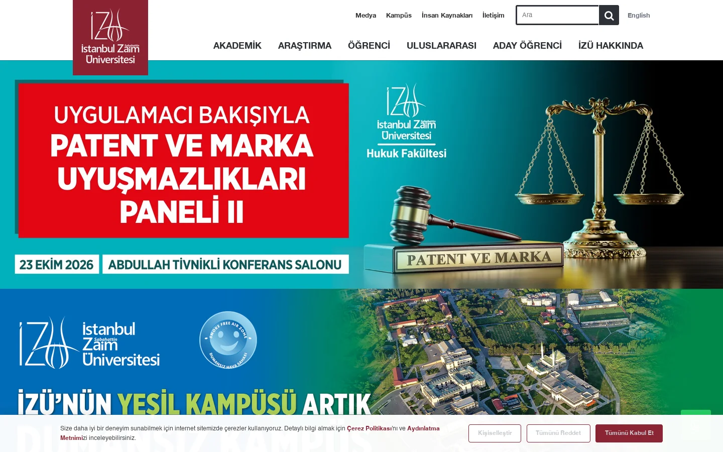 İstanbul Sabahattin Zaim Üniversitesi 首页截图