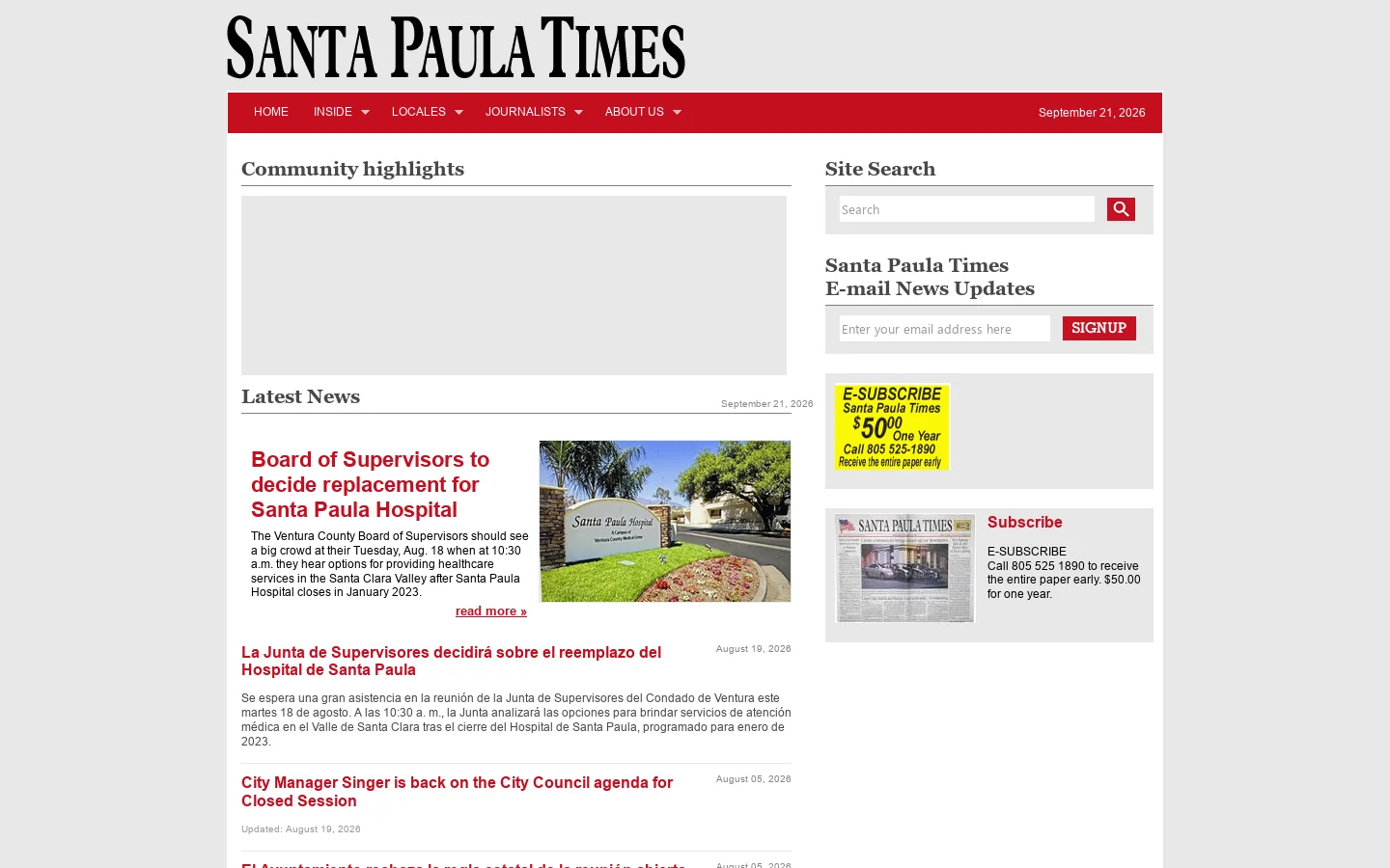 Santa Paula Times 首页截图