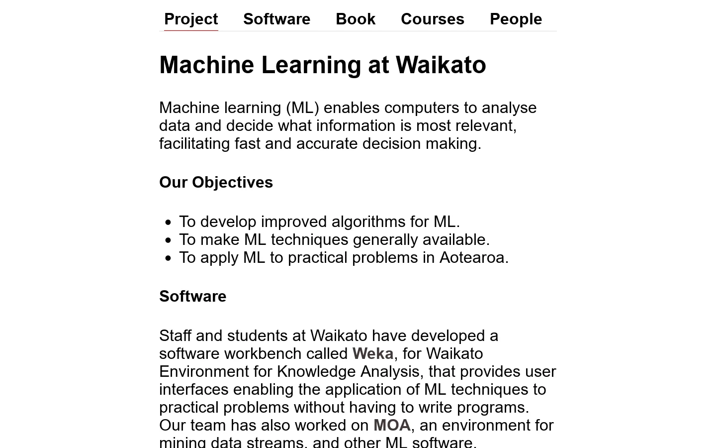 Machine Learning Project at the University of Waikato in New Zealand 首页截图