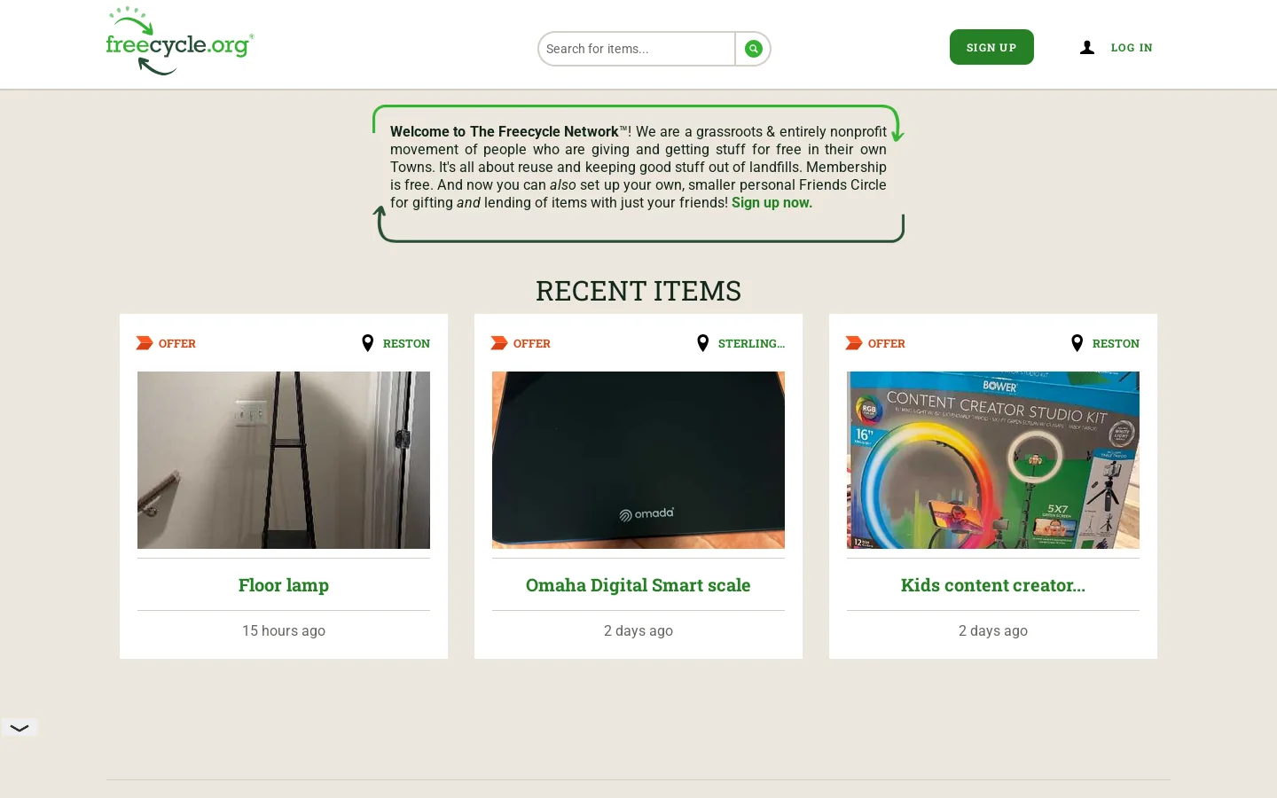 Freecycle 首页截图