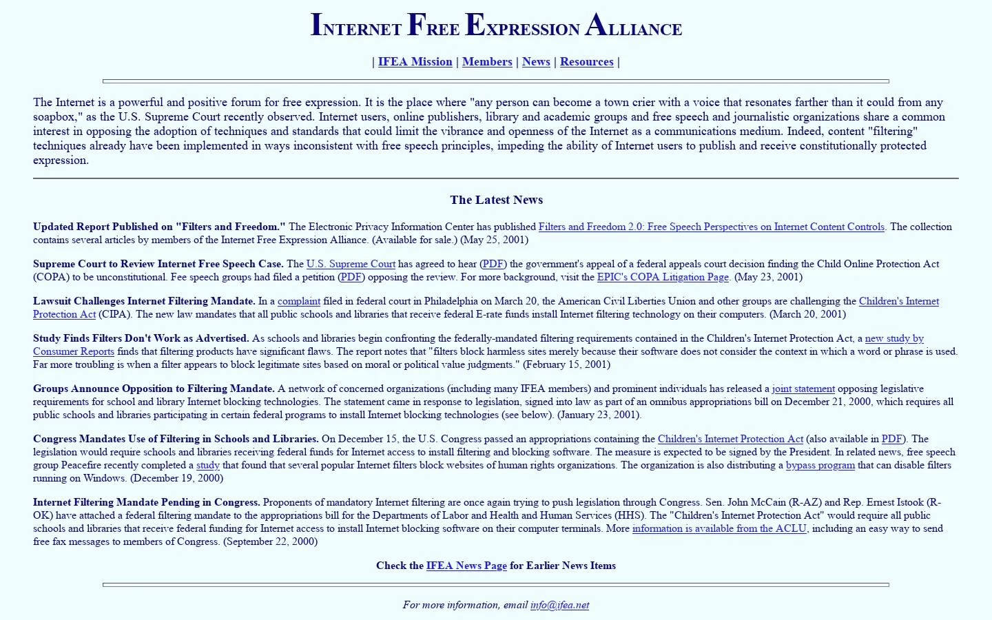 Internet Free Expression Alliance 首页截图