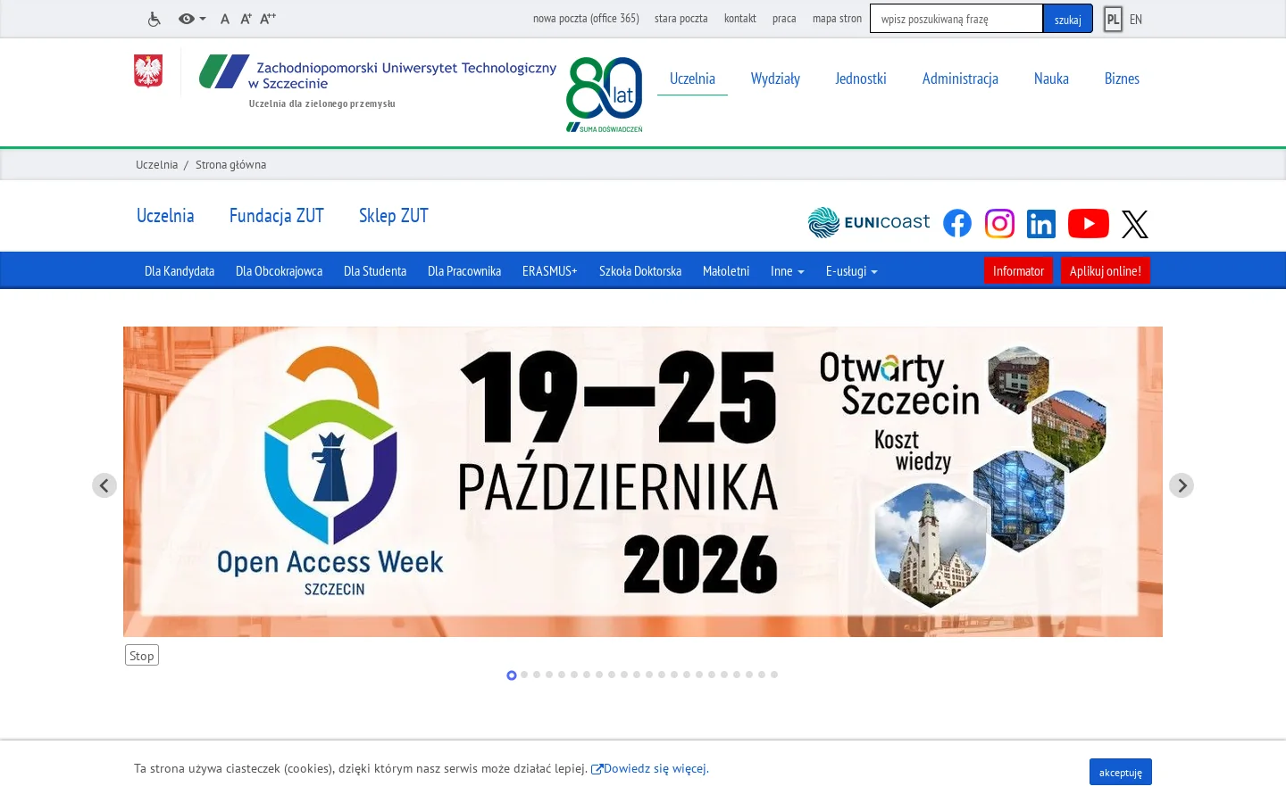 Strona główna - Zachodniopomorski Uniwersytet Technologiczny w Szczecinie 首页截图