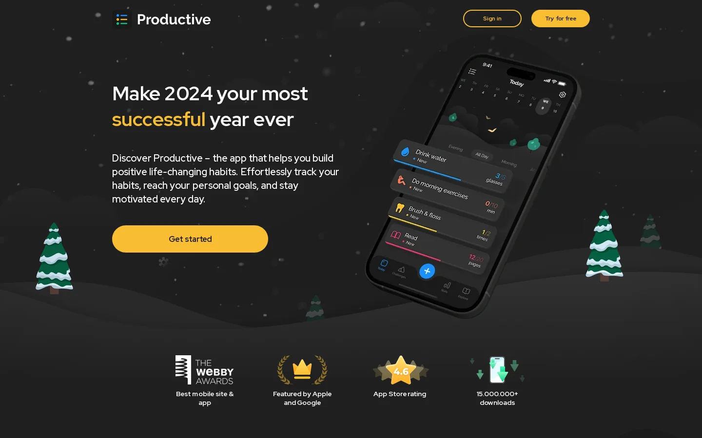 Productive - Daily Habit Tracker 首页截图
