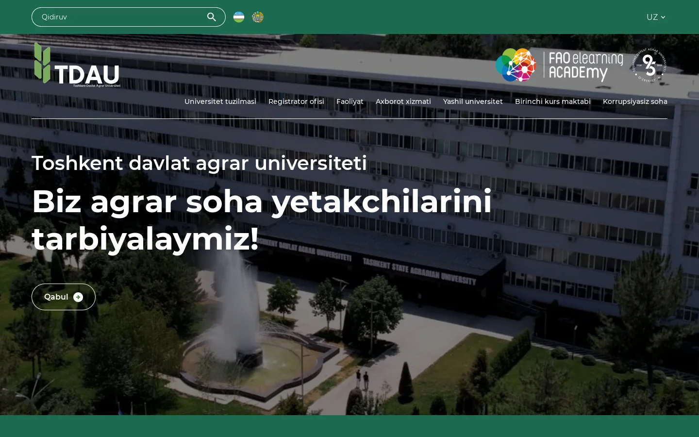 Toshkent davlat agrar universiteti | O'zbekiston 首页截图