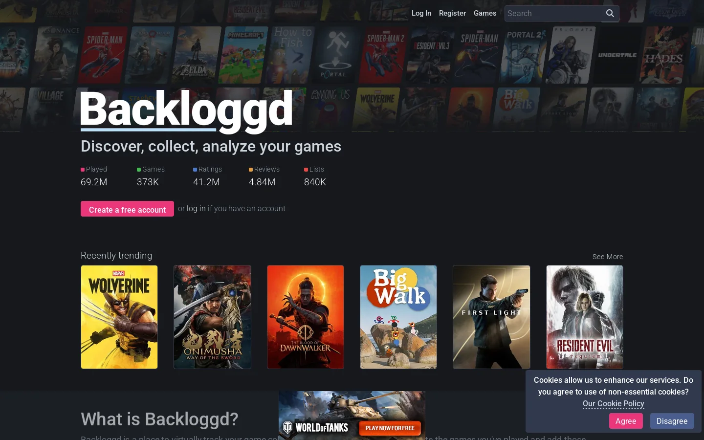 Backloggd 首页截图