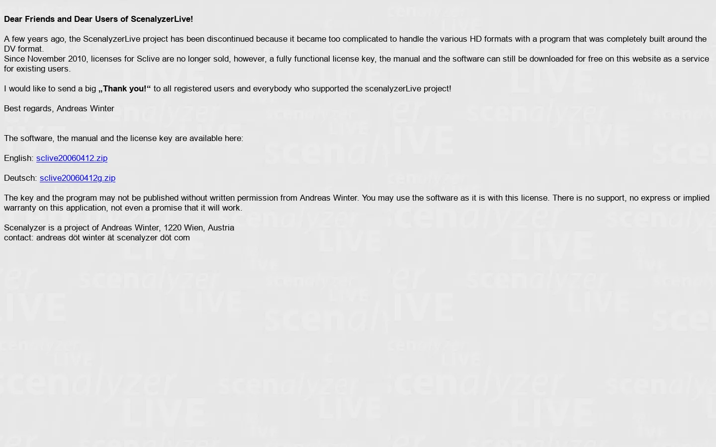 ScenalyzerLive Page 首页截图