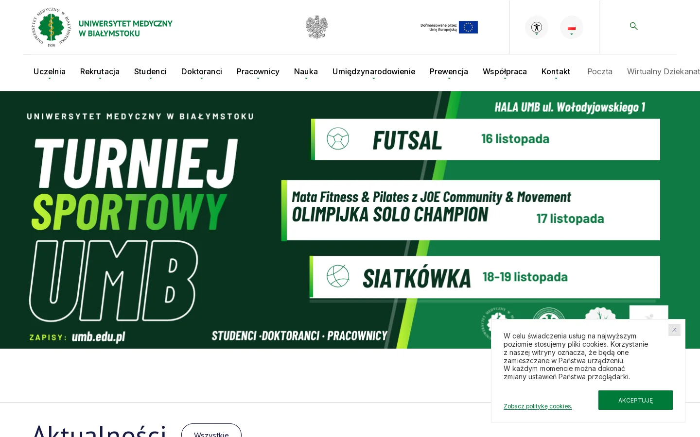 Uniwersytet Medyczny w Białymstoku. Strona główna. 首页截图