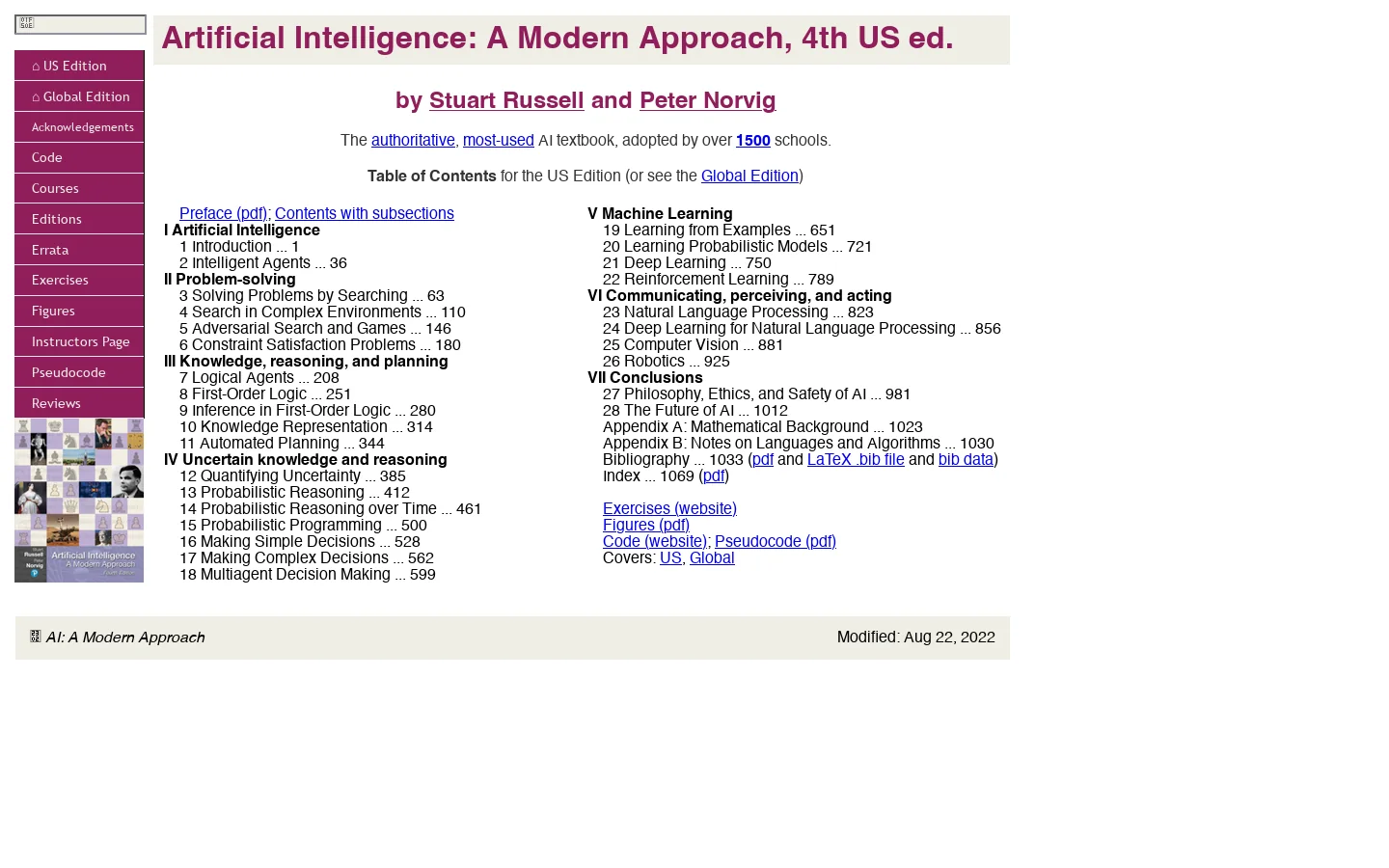 Artificial Intelligence: A Modern Approach, 4th US ed. 首页截图